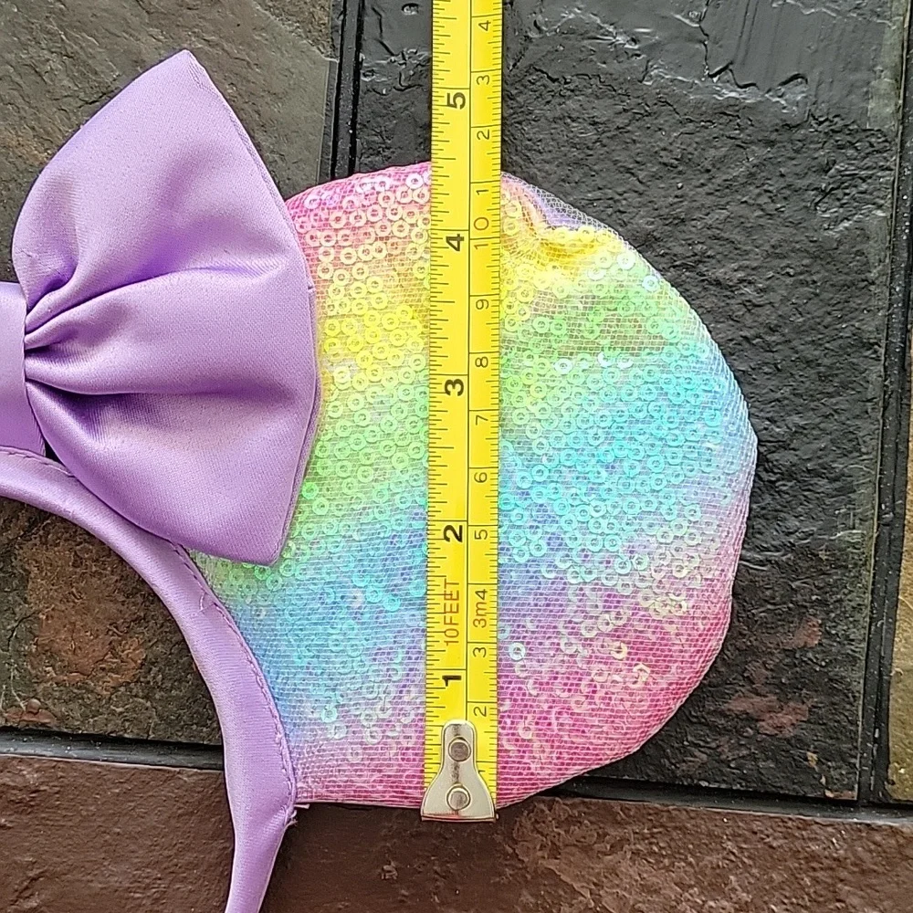 DISNEY Minnie Mouse Ears Headband, rainbow ears with a purple bow, NWOT